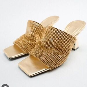 Zara rhinestone high heel sandals gold size 37